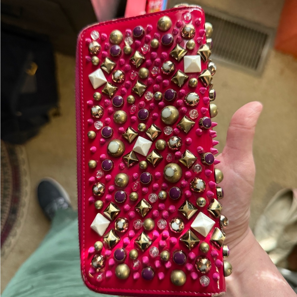 Christian Louboutin Vibrant Pink Clutch with Gold Accents - Picture 13 of 14
